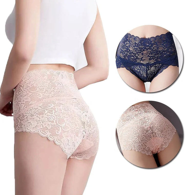 Wholesale Plus Size RTS Thongs High Rise Lace Women Briefs Polyamide Girls Lingerie Panties Hollow Transparent Women Underwear