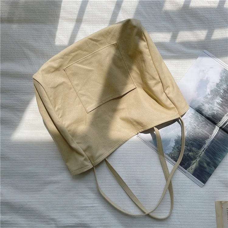Korean Edition Women's New Casual Solid Canvas Fashion Trend Single Shoulder Bags Large Capacity Student Tote Bag