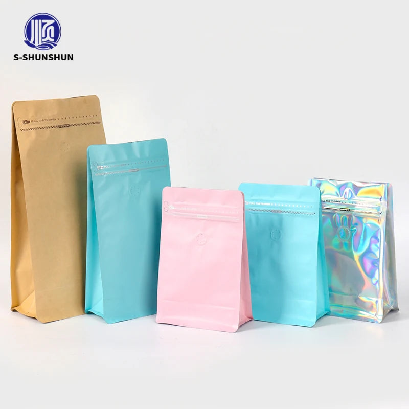 125g Plastic Food Grade Vertical Flat Bottom Pouch Coffee Bag with Zipper and Valve for Coffee Packaging