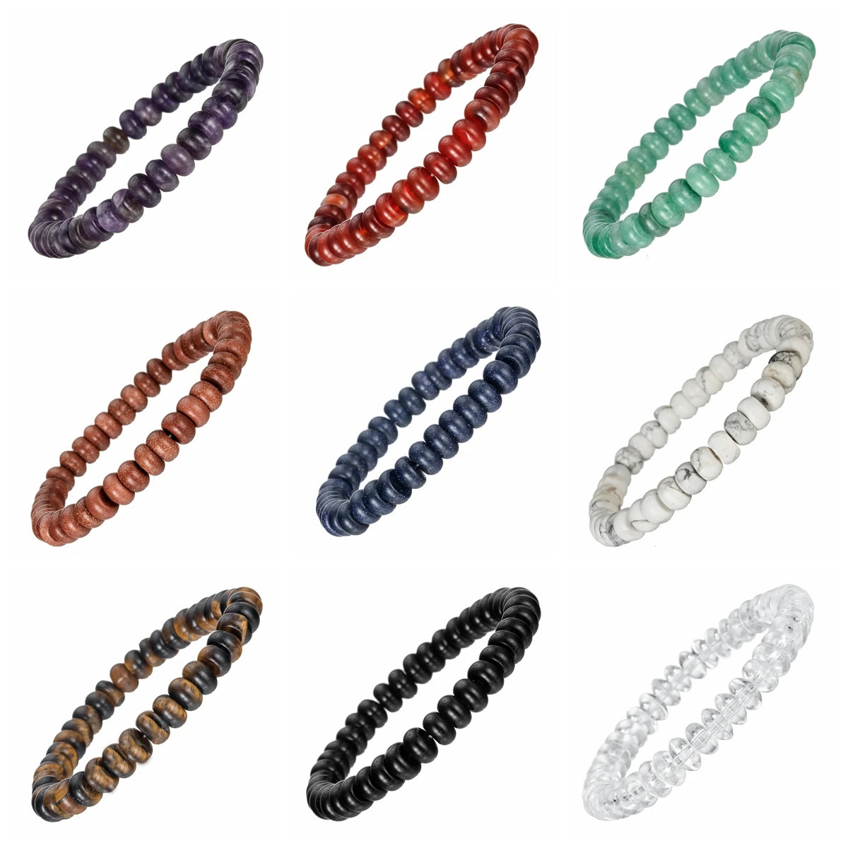 Natural 8MM Gemstone Stretchy Abacus Beads Stretch Bracelet for Women Men Yoga Chakra Quartz Crystal Stone Jewelry