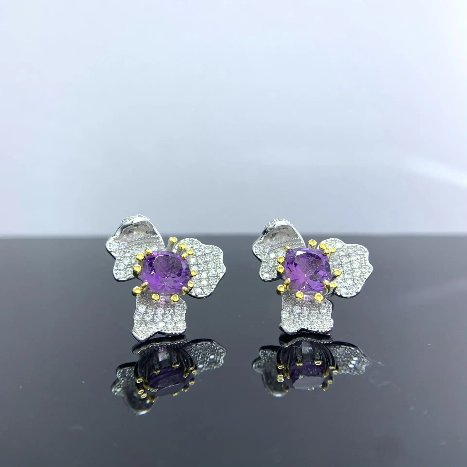 Fashion Fine Sterling Silver Jewelry Set Bridal Ring Women Wedding Rings with Colorful Stone Necklace Earring Sets