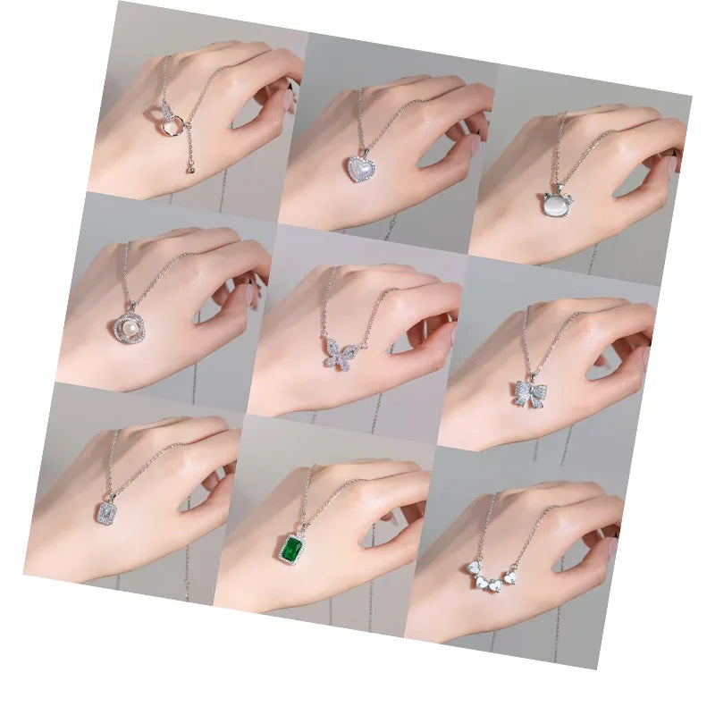 DAIHE New Simple Stainless Steel Silver Designer Minimalist Necklace for Women Diamond Zircon Wedding Pendant Jewelry