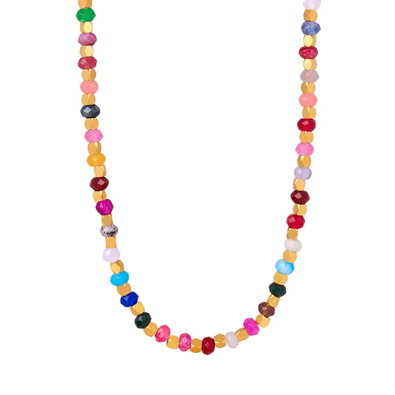 Personality Fashion Trend Colorful Tourmaline Stainless Steel Plated Gold Collarbone Necklace for Women