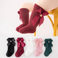 Girls' Large Bow Long Tube Socks Autumn and Winter Solid Color Combed Cotton for Infant Socks