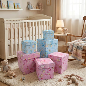 Luxury Spot Printing Baby Box Series Gift Box Flower Packaging Box 3 Piece Set Cardboard Square Flower Box With Ribbon Bow