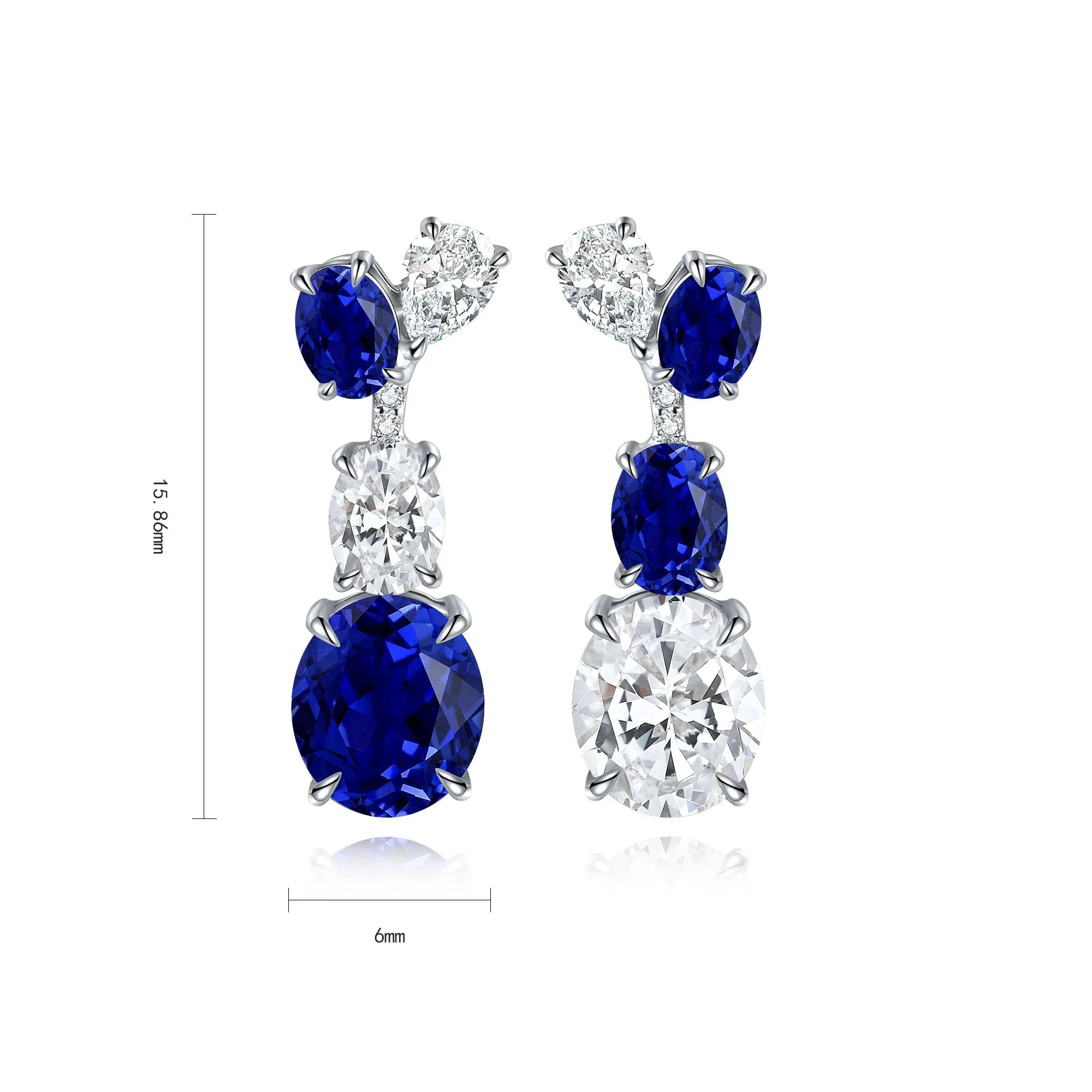 Vintage Style Lab Grown Sapphire Stud Earrings in S925 Silver with Claw Setting and Silver Plating for Wedding & Engagement