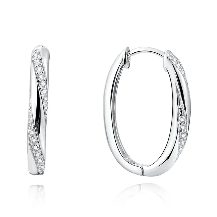 925 Sterling Silver Hoop Earrings Customizable Oval Shape Gold Rhodium Plated Geometric Zircon for Holiday Party Gift Giving