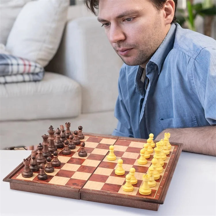 Indoor Funny Puzzle Game 25x25x2cm Folding Travel Magnetic Plastic Chess Set Games for Men