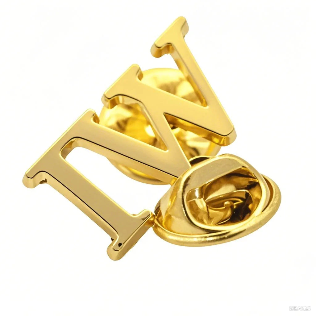 Custom Simple Text IW LOGO Badge Company SLOGAN Badge Gold Metal Pins