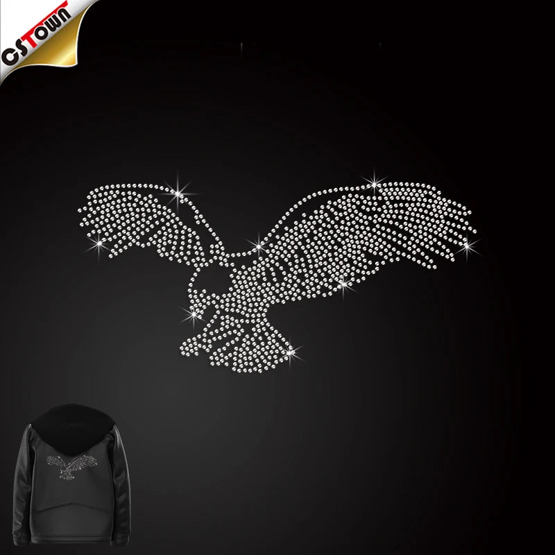 Bling Rhinestone Eagle Iron on Custom Bling Hotfix Rhinestone Transfer Motif Iron
