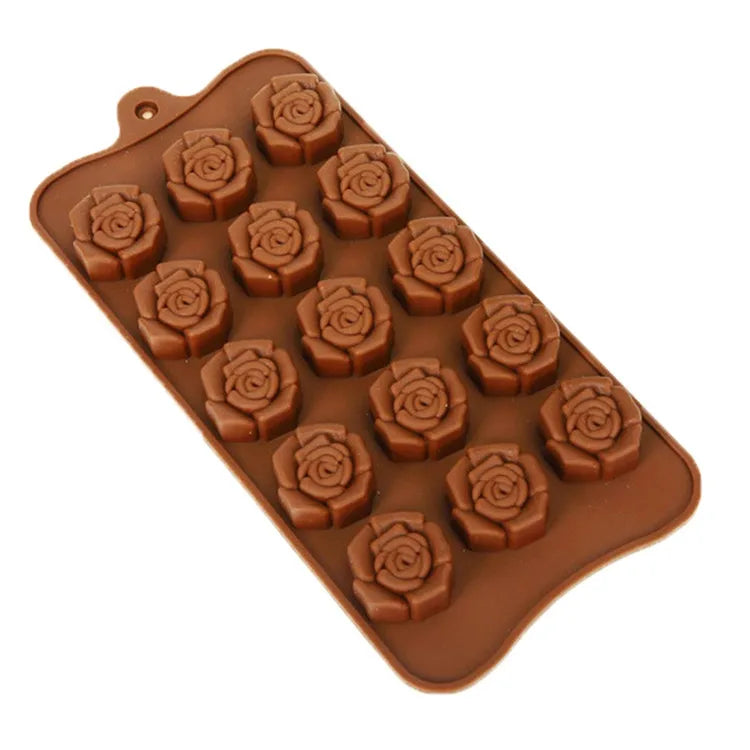 Wholesale Hot Sale OEM Wholesale 15 Cavity Food Grade 3D Rose Shape Cartoon Chocolate Mould Silicone Baking Molds Kids MegaBDM