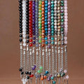 Muslim Rosary 33 Beads Natural Stone Agate Rose Quartz Crystal Malachite Tassel Tasbih Prayer Beads