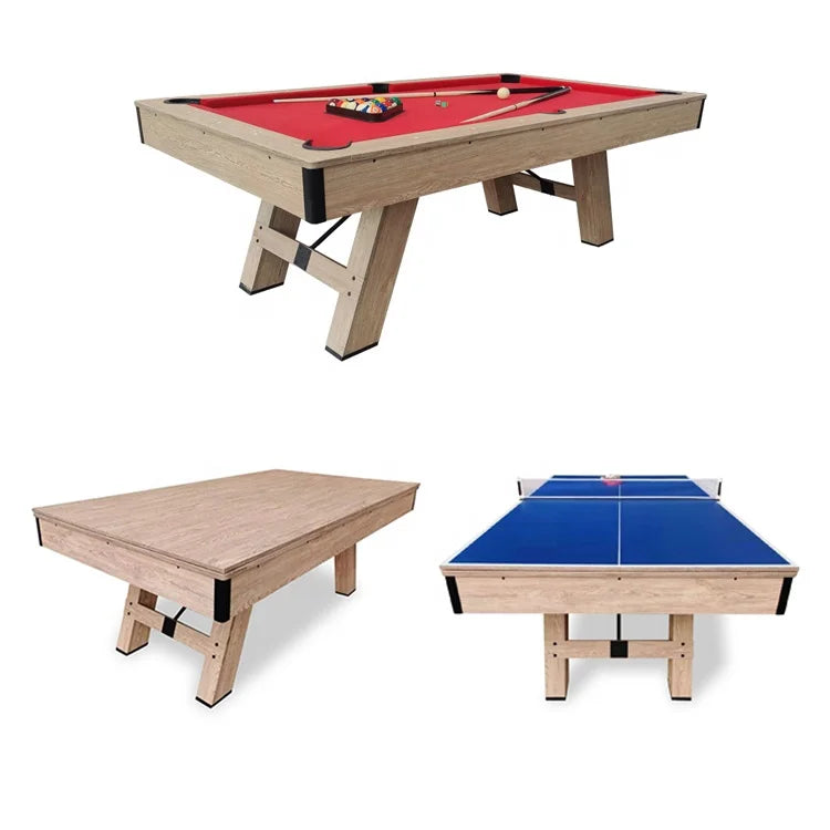 3 in 1 Multi Game Pool Table Dining Top Ping Pong Combo Leather Pockets Rubber Cushion Includes Full Accessories Tennis Paddles