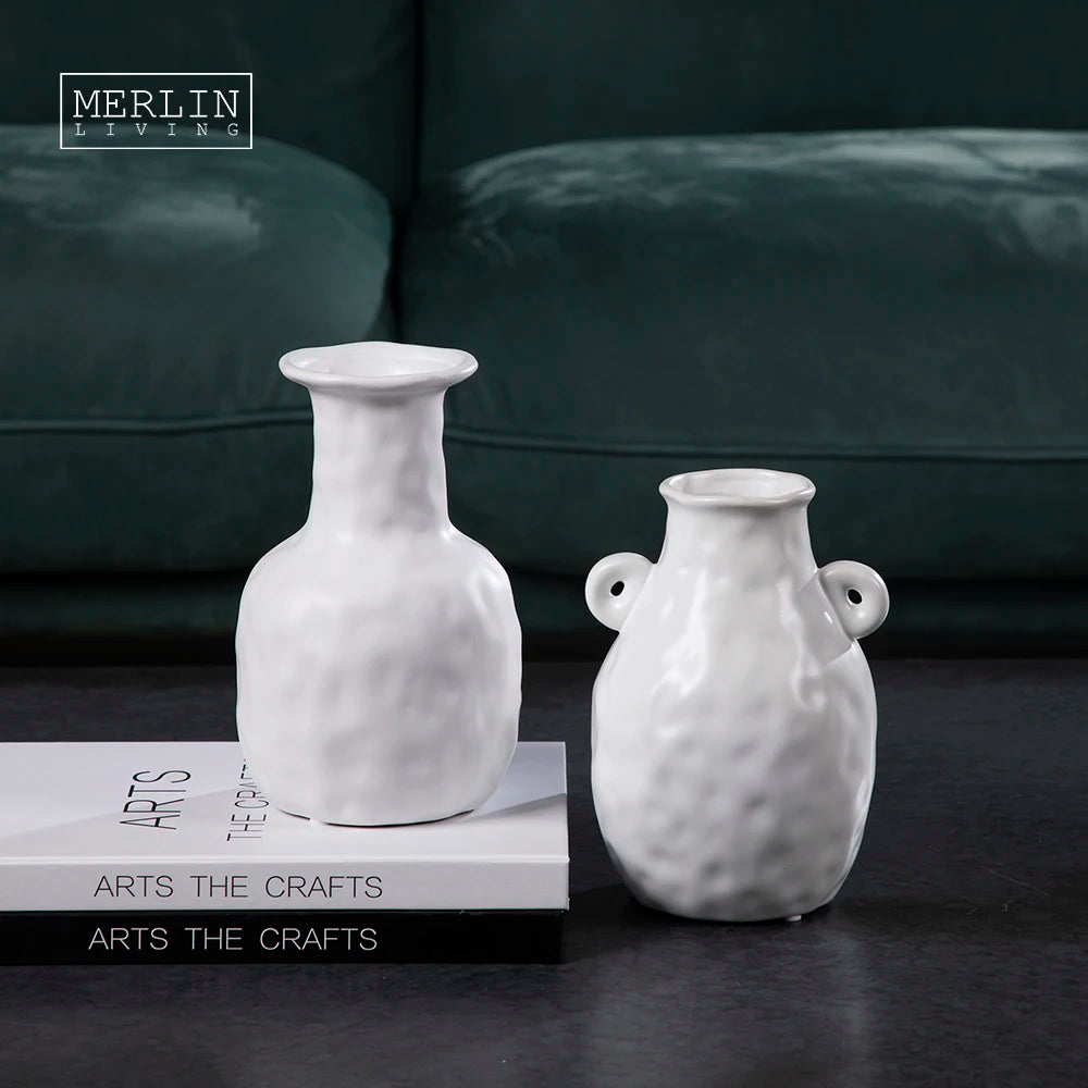 Merlin Living Nordic Decor White Porcelain Ceramic Vase for Living Room Accessories Table Decoration Adornos Para El Hogar