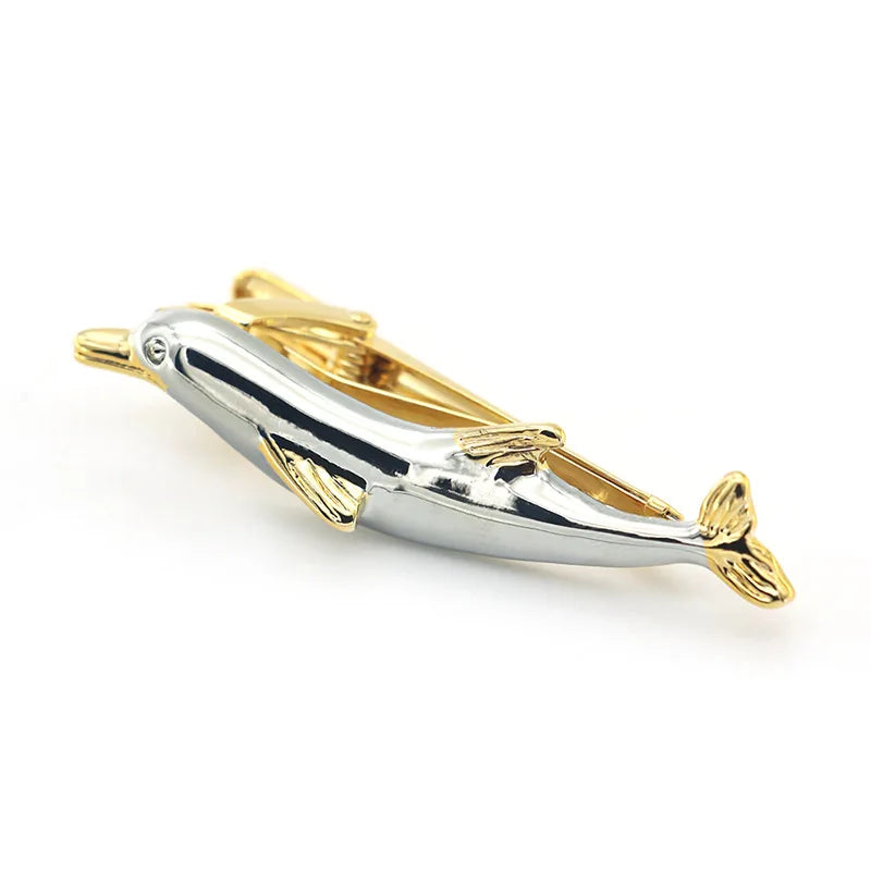 Wholesale Dolphin Design Novelty Tie Clips Custom Mens Suit Shirt Fashion Accessory Tie Pin Wedding Tuxedo Trendy Jewelry Gift