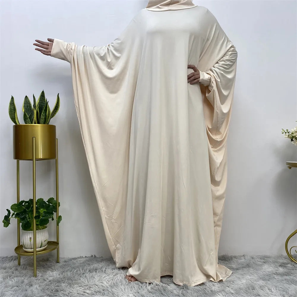 Muslim Pray Loose Free Size Hoodie Dress Modest Abaya Plain Women Islamic Wear Middle East Batwing Sleeve Robe Abayas for Women