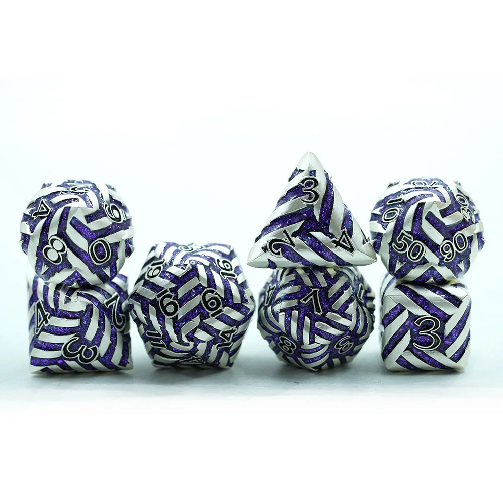 Hot Selling Dungeons & Dragons 16mm Mysterious Purple DND Game Dice Set Metal Zinc Alloy Round Edge 7pcs Dice Set