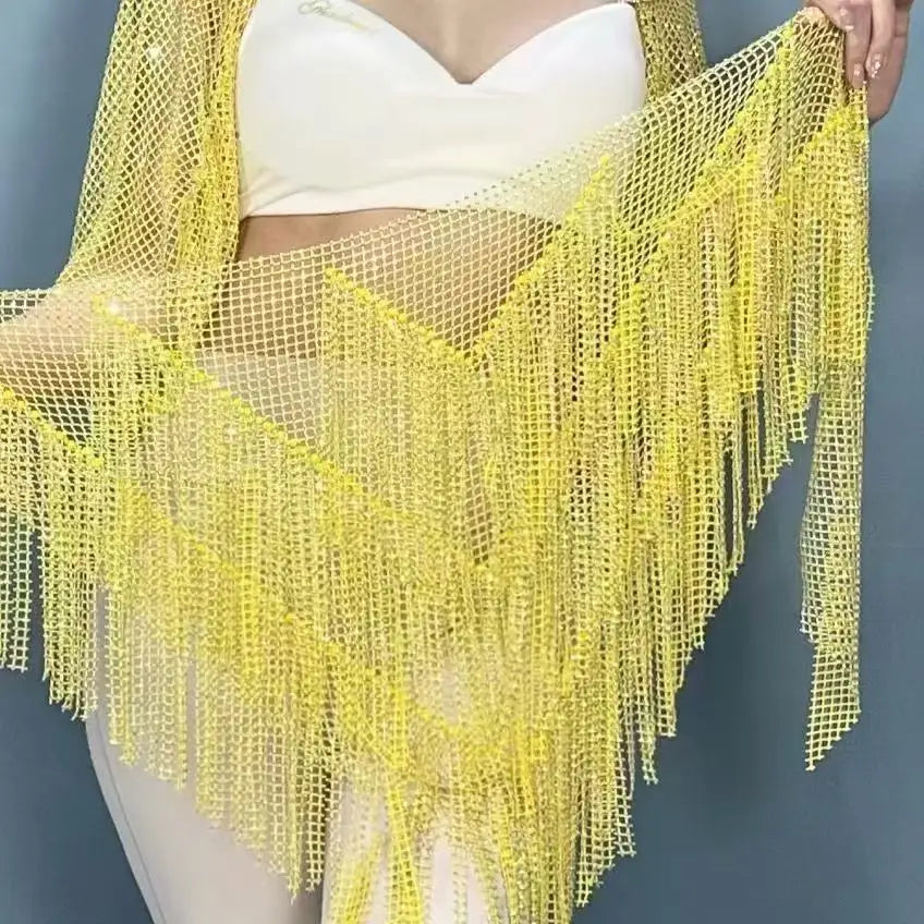 Classic Belly Dancing Performance Shiny Sparkly Rhinestone Fringe Wrap Waist Belly Hip Scarf for Lady