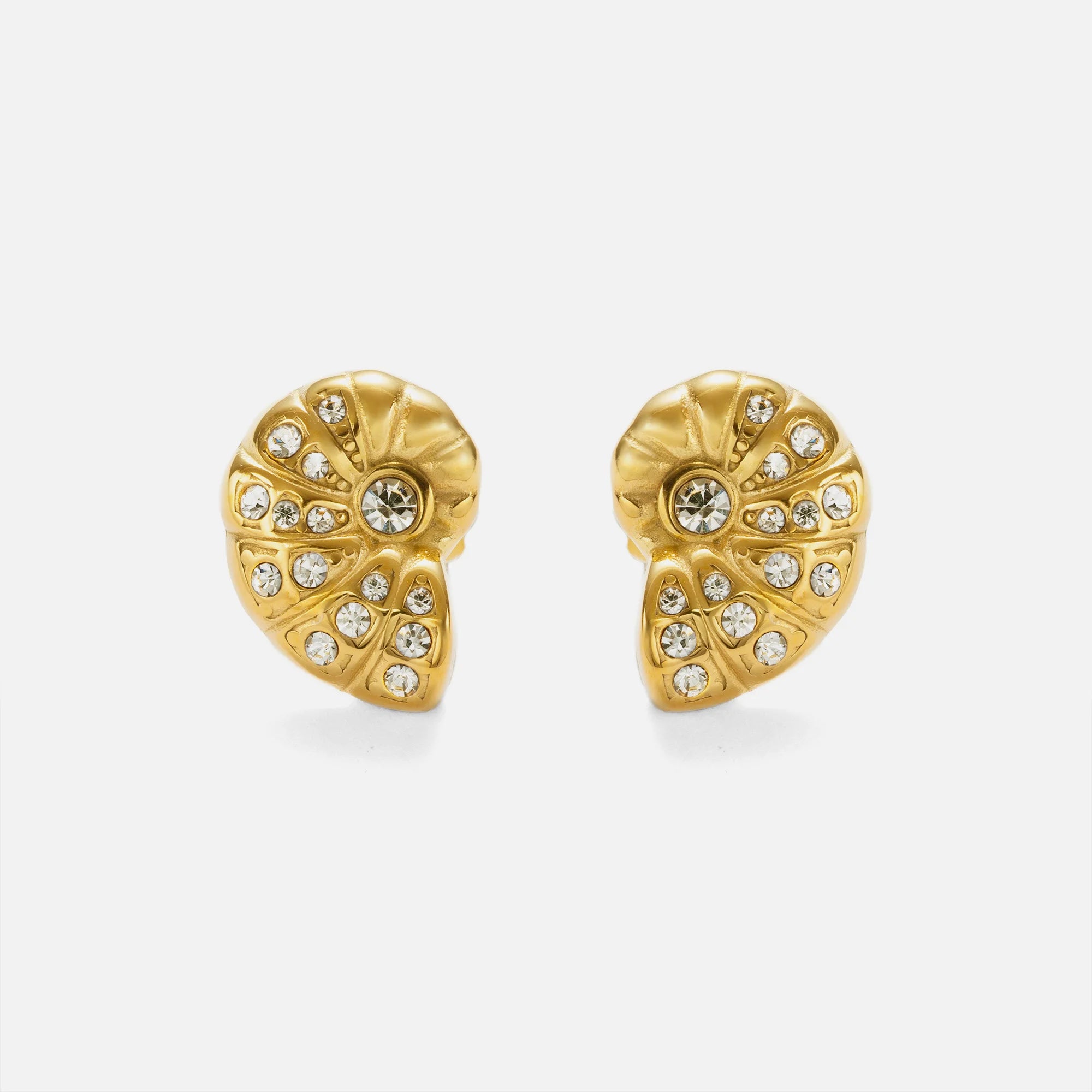 Dazan NEW Winter 18k Gold Plated Hypoallergenic Stainless Steel Vintage Scallop Snail Star Zircon Earrings Model Show Jewelry