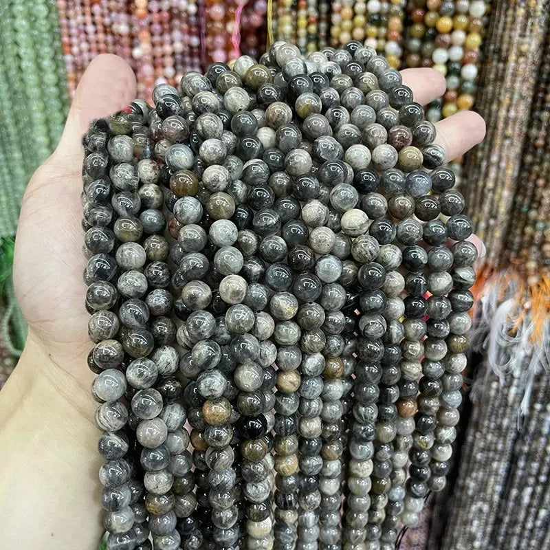 Natural Black Sunstone Round Beads Loose Beads Semi-Finished Bracelet Diy Jewelry Accessories Cross-Border Wholesale