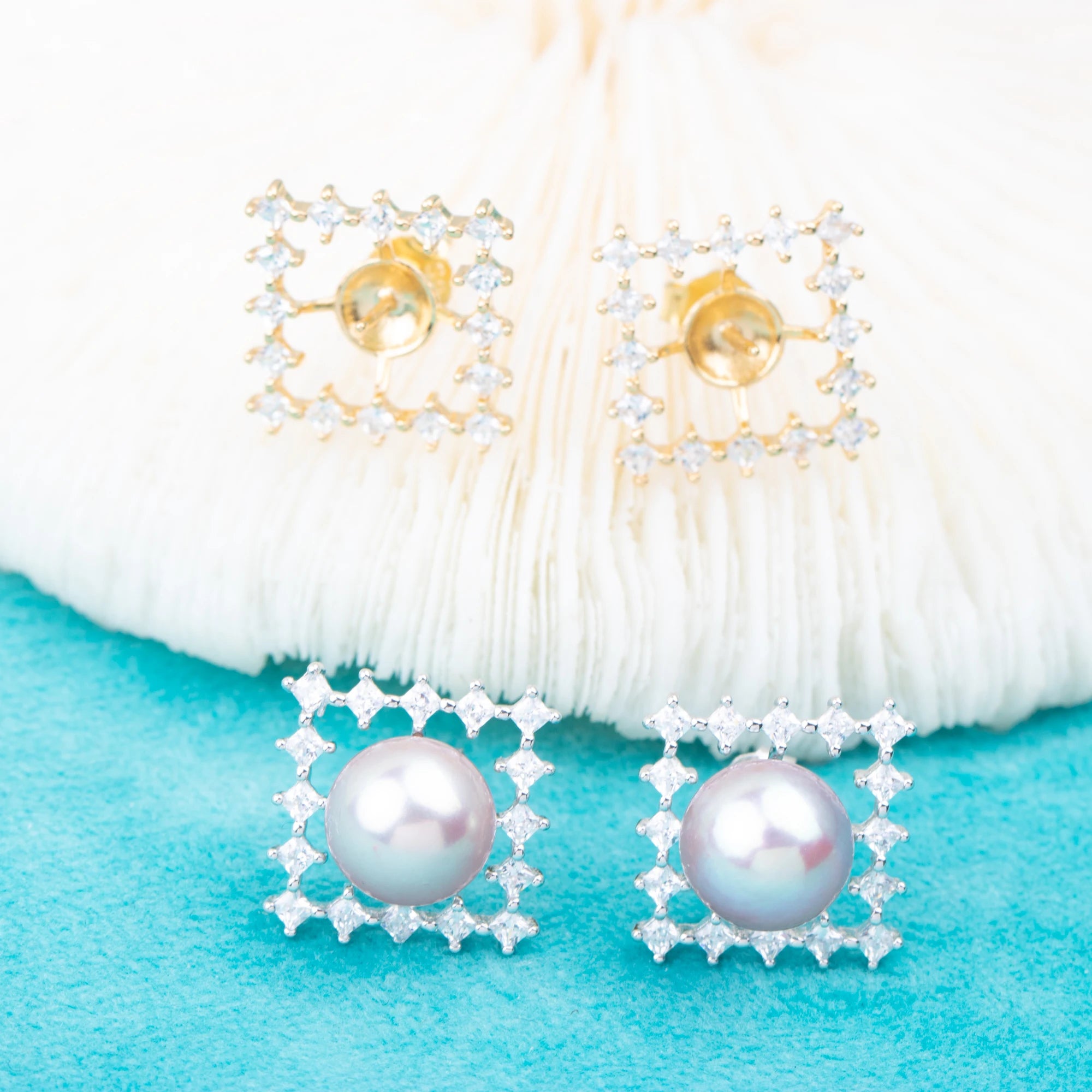 E010777 S925 Pearl Earring 925 Sterling Silver DIY 7-8mm Natural Freshwater Pearl Stud Earring for Women