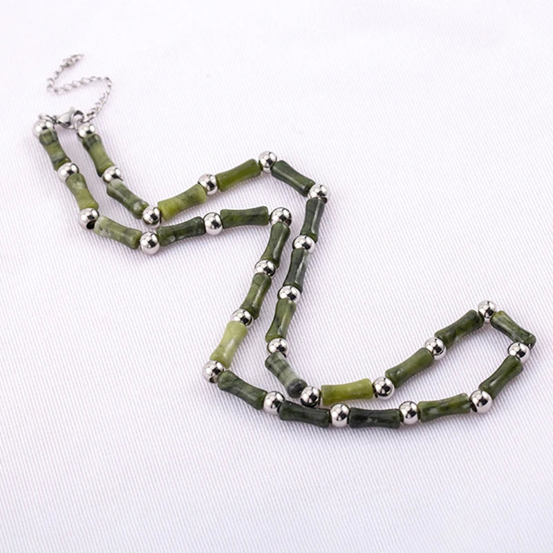 Handmade Stone Beaded Necklace for Men Women Fashion Green Gemstone Beads Necklace Wholesale