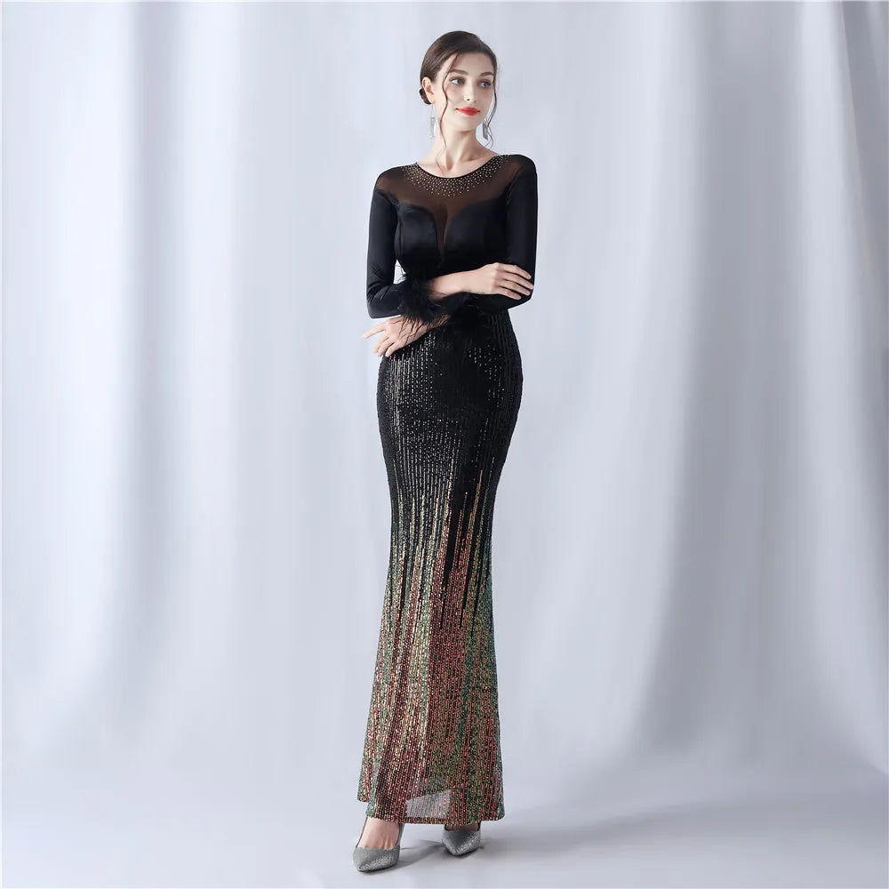 31572# 2024 Gradient Bead Iron Velvet High-end Evening Dress