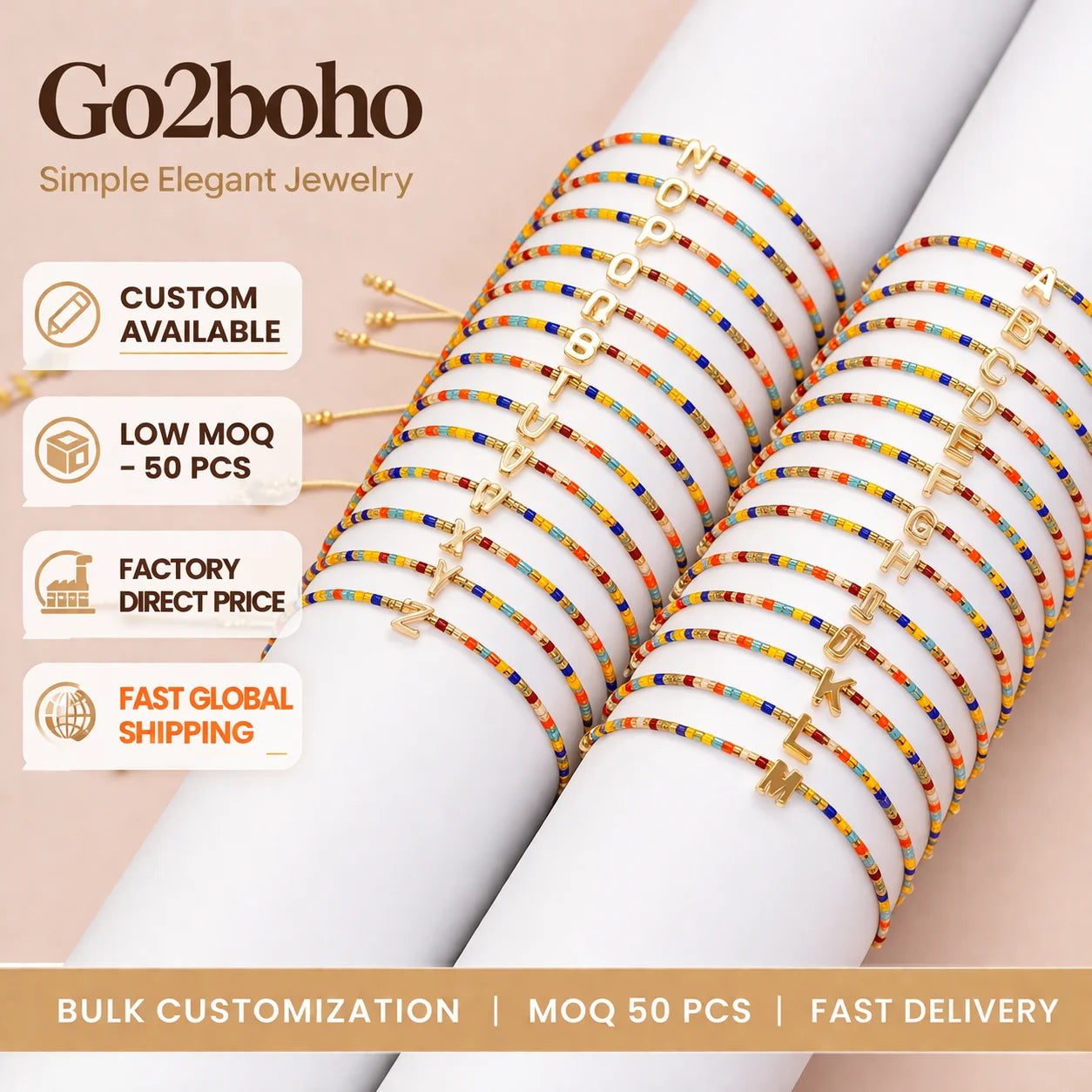 Go2boho Letter A~Z Bracelet Jewelry for Women Alphabet Jewellery Boho Style Miyuki Rainbow Bracelets 2023 New in Accessories
