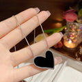 Vintage Style 18K Gold Plated Black Irregular Heart Necklace Gift Stainless Steel Black Enamel Heart Pendant Necklace for Women