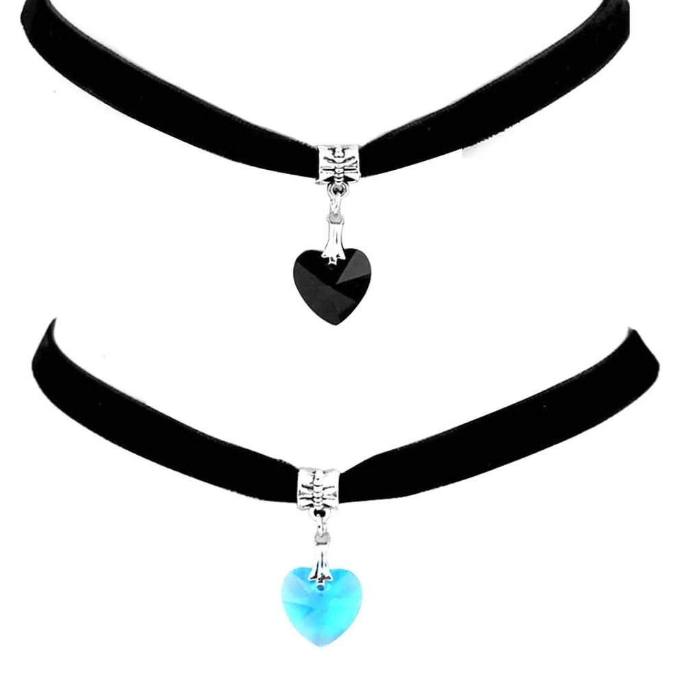 Hot Selling New Design Black Choker Black Blue Gemstone Crystal Necklace Silver Plated Adjustable Necklace for Women Girls