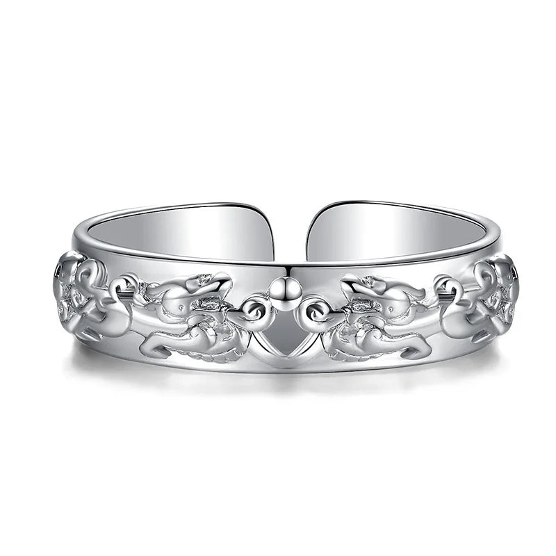 Newest Mens Open Adjustable Silver Ring Wealth Attractive Feng Shui Amulet Wealth Lucky Pixiu Ring for Women Men
