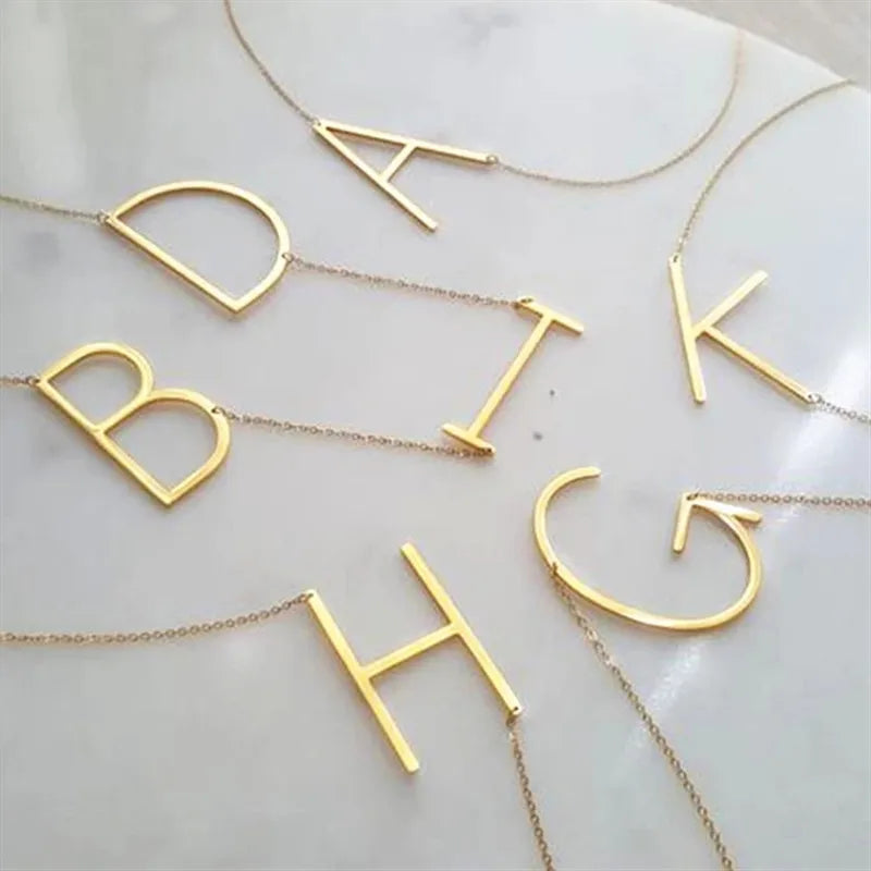 SSeeSY Joyas Fashion Jewelry 18k Gold Plated Stainless Steel Waterproof Big Letter Initial Pendant Necklace for Women
