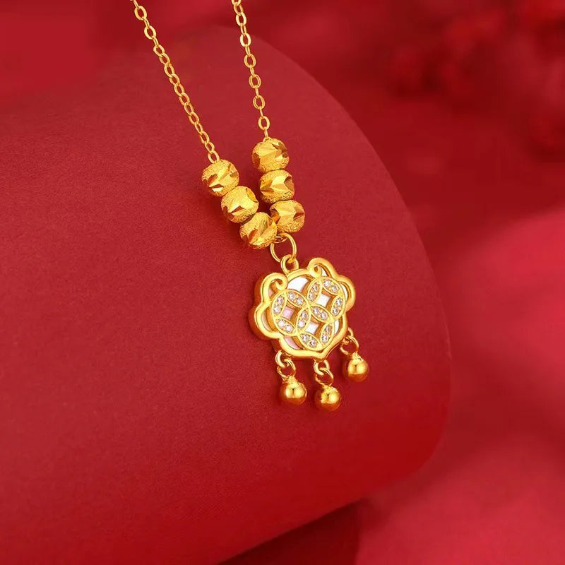Fashion Gold Plated Necklace for Women Chinese Style Wedding Jewelry With Pendant Necklace Choker Heart Shaped Ethnic Chain Gift