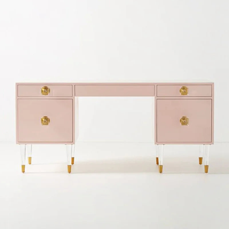 Modern Morandi Color Series 5-Drawer Storage Cabinet Dressing Table with Acrylic Legs and Wood Vanity for Bedroom