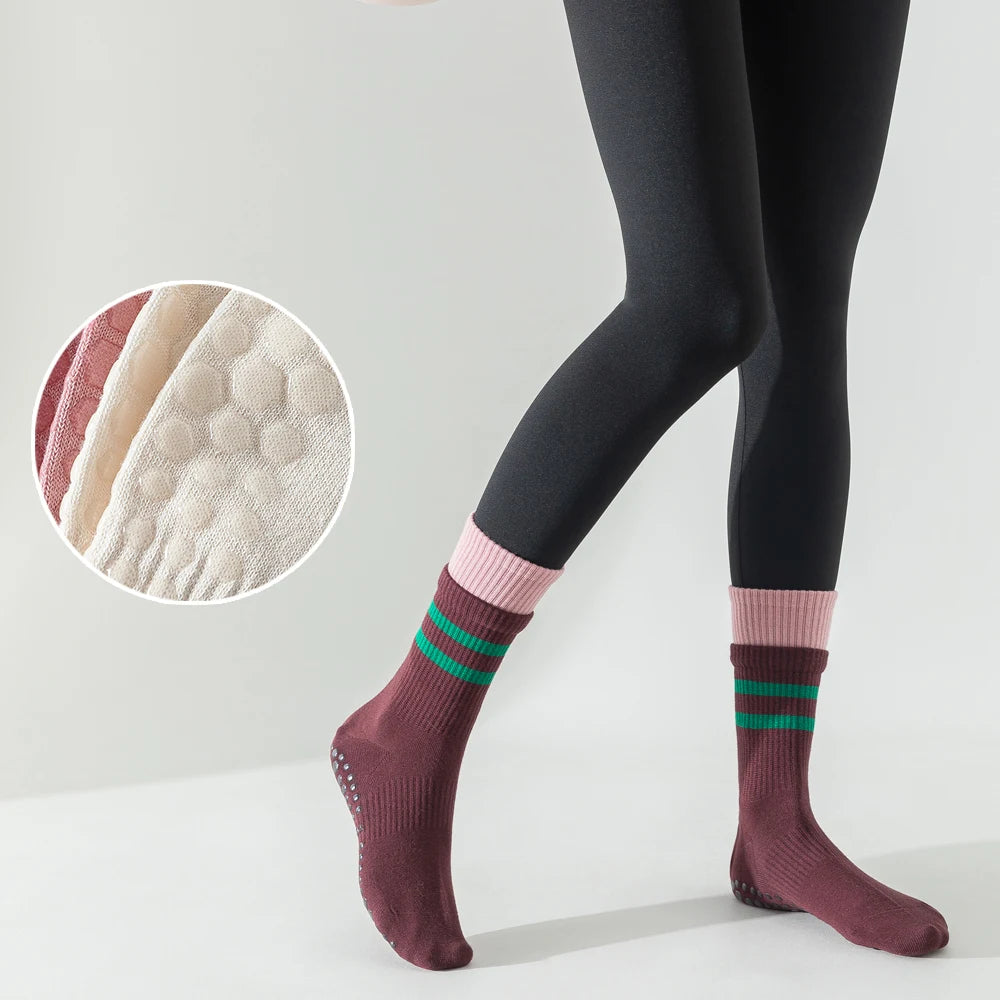 Custom Logo Crew Sports Cotton Gym Non-Slip Trainer Sticky Socks Seamless Anti-Slip Yoga Pilates Grip Stripe Design Casual Style