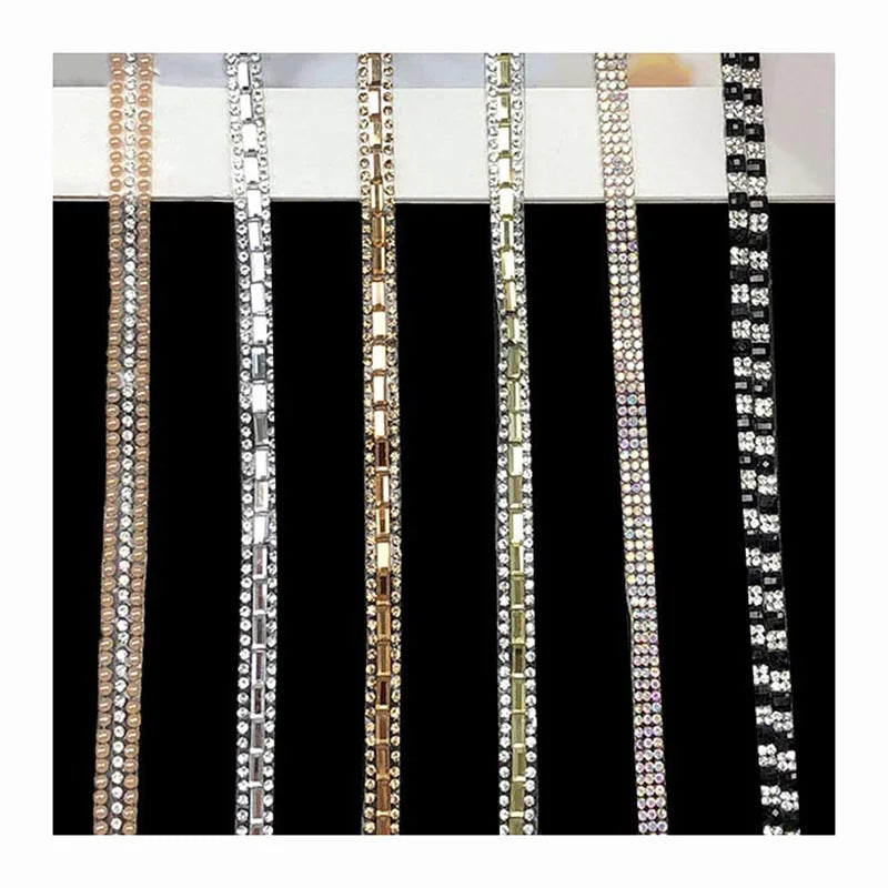 Diy Hand Stitched Diamond Lace Fabric Shoe Chain Accessories Luggage Bag Clothing Decorative Crystal Rhinestone Pearl Lace Trims