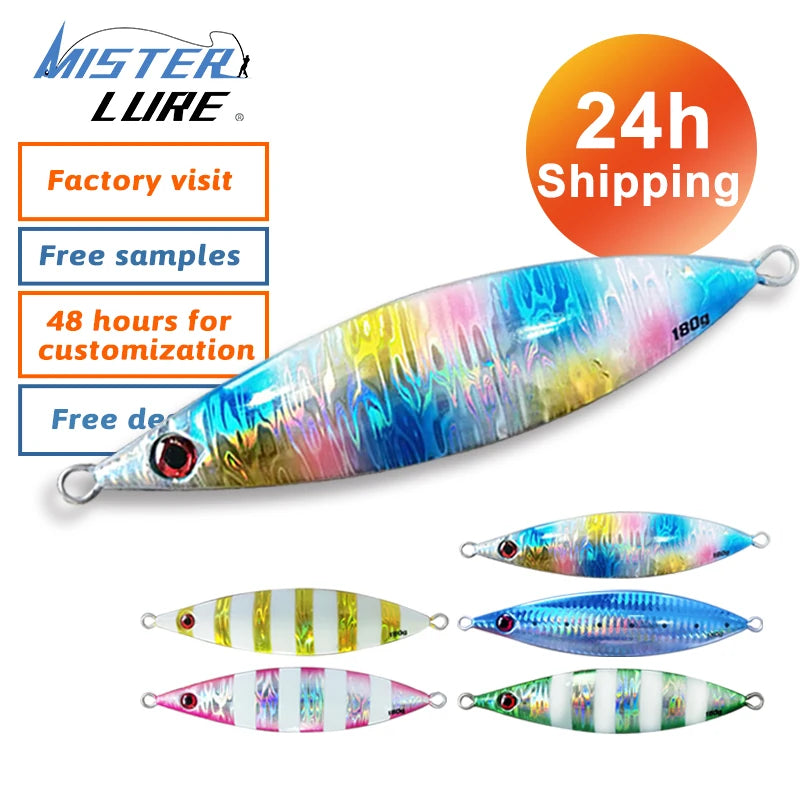 MISTER JIGGING 24h Fast Shipping 180g Slow Fall Pitch Lead Metal Flat Fishing Jigs Lures Sinking Jigging Lure