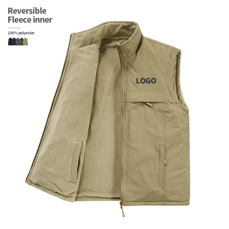 Wholesale Outdoors Reversible Fleece Windproof and Warm Casual Men Vest