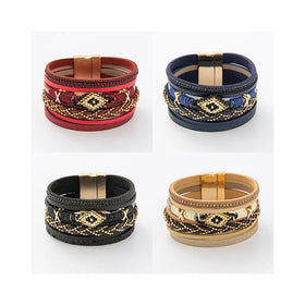 Ladies Accessories Boho Style Multi-layer Leather Woven Bracelet Seed Bead Devil's Eye Bracelet