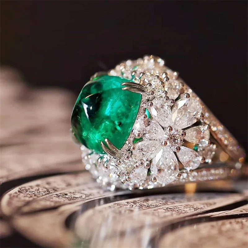 CAOSHI 2026 New Design Luxury Jewelry New Girls Lady Emerald Zircon Flower Silver Plated Party Wedding Rings for Women
