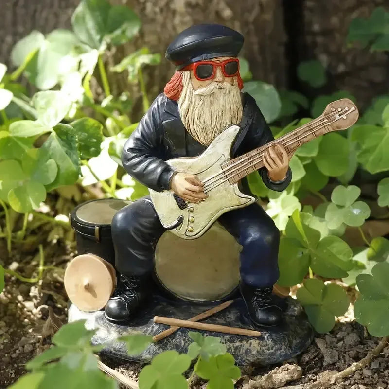 Resin Rock & Roll Gnome Statue Hand-painted Guitar & Drum Art Design Fashion Garden Decorative Outdoor Figurines Gifts