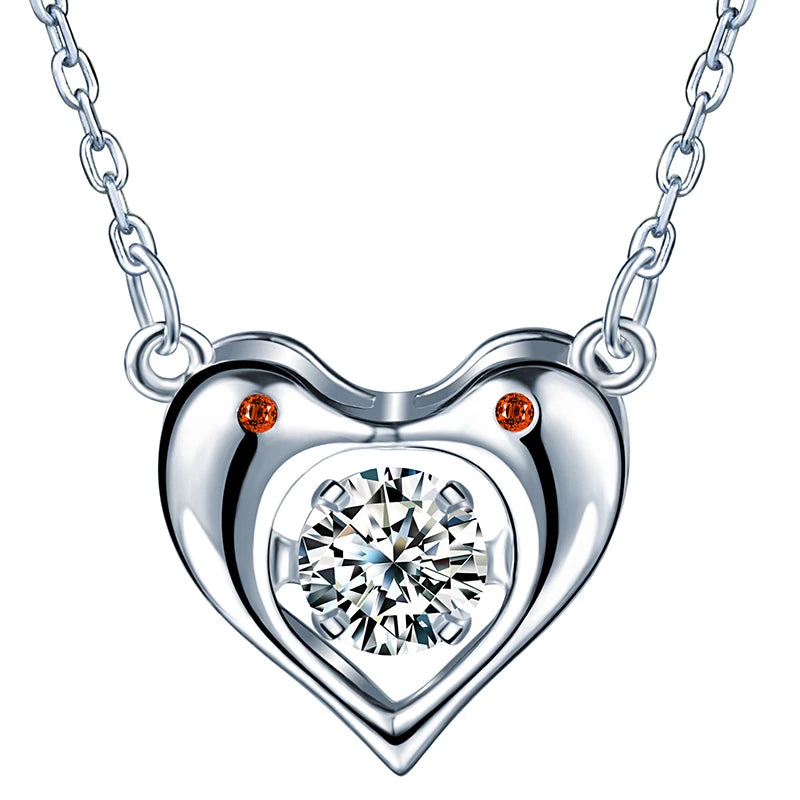 Double Dolphin Love Spirit Necklace for Ladies S925 Sterling Silver Cubic Zirconia Inlaid Heart Cute Strand Weddings Parties