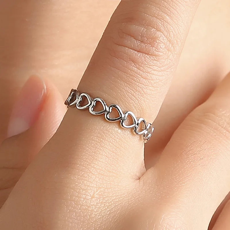 Hollow Silver Color Heart Finger Rings for Women Girl Punk Hip Hop Opening Adjustable Ring Weaving Rings Statement Jewelry Gift