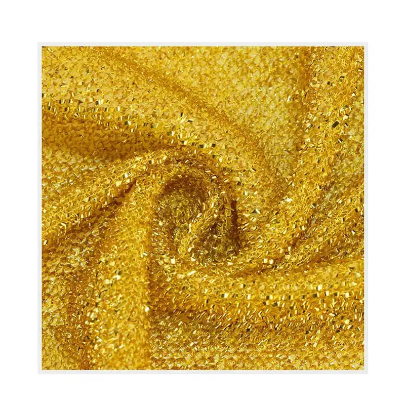 Manufacturer's Directly Sale Bright Gold Metallic Yarn Designer Lose Fur Dog Women Dress Fabric