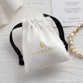 PandaSew Custom Logo Luxury Suede Drawstring Package Jewelry Bag with Black Ribbons Jewelry Pouch