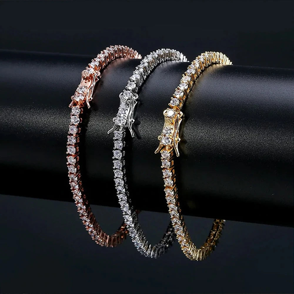 4mm 925 Silver Zircon Tennis Chain Bracelet Hip Hop Jewelry Gold Silver Material Men Cz Bracelet Iced Out