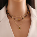 Dainty Semi-Precious Gemstone Necklace Natural Abacus Tiger Eye Beaded Necklace Set Retro Luxury Charm 18K Jewelry for Women Men