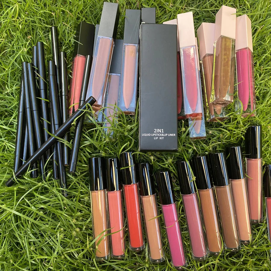 Wholesale OEM Makeup Kit with Matte Pigment Waterproof Liquid Lipstick and Lip Liner Pencil for Beauty Makeup