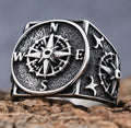 Norse Viking Sailor Compass Men Ring Stainless Steel Navigation Instrument Jewelry for Men Women
