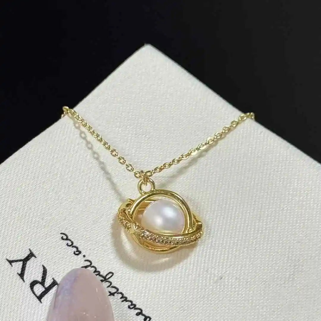 New Planet High Quality 7-8mm Round Near Flawless Freshwater Pearls Pendant Necklace Inlaid with Natural Pearls